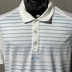 Oakley Golf Performance Polo Shirt Men's Large L White Blue Striped Hydrolix